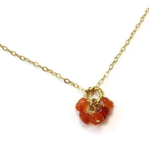 Orange Cluster Necklace Carnelian UT Gold Jewelry Natural Gemstone Jewellery Pendant Dangle Charm Unique Edgy Chain