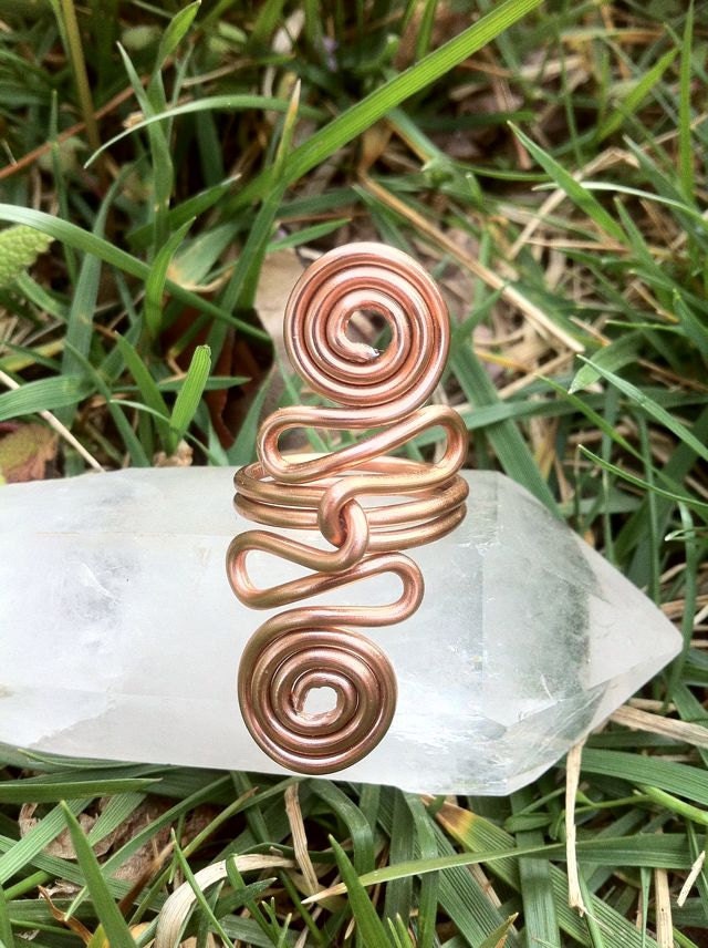 Wire Wrapped Ring, Double Spiral Wire Wrapped Aluminum Ring. Anodized Copper Color.
