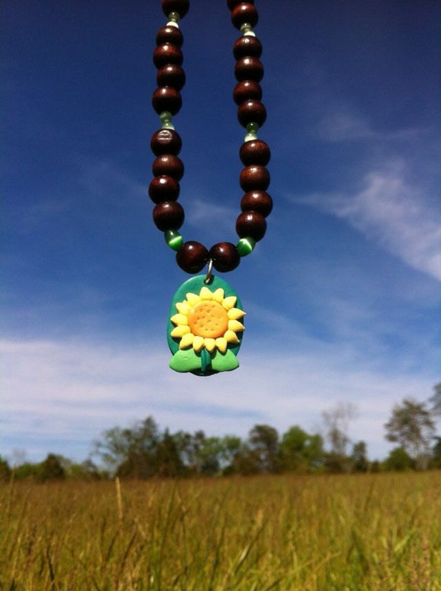 Sunflower Necklace, Polymer Clay Sunflower Pendant Necklace and Matching Earring Set