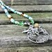 Tree of Life Pendant Necklace with Tree Agate and Swarovski Crystal, Matching Earrings