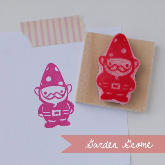 Hand Carved Garden Gnome Rubber Stamp