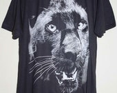 Black Panther Animal Graphic Design Hand Printed T-Shirt L