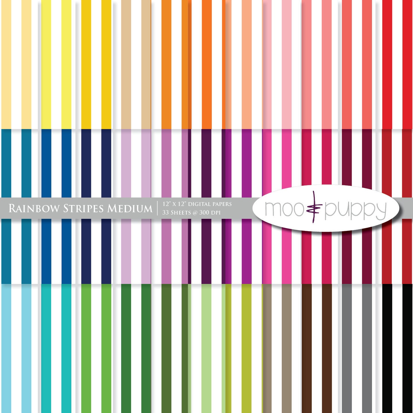 Digital Scrapbook Paper Pack  --  Rainbow  Stripes Medium -- INSTANT DOWNLOAD