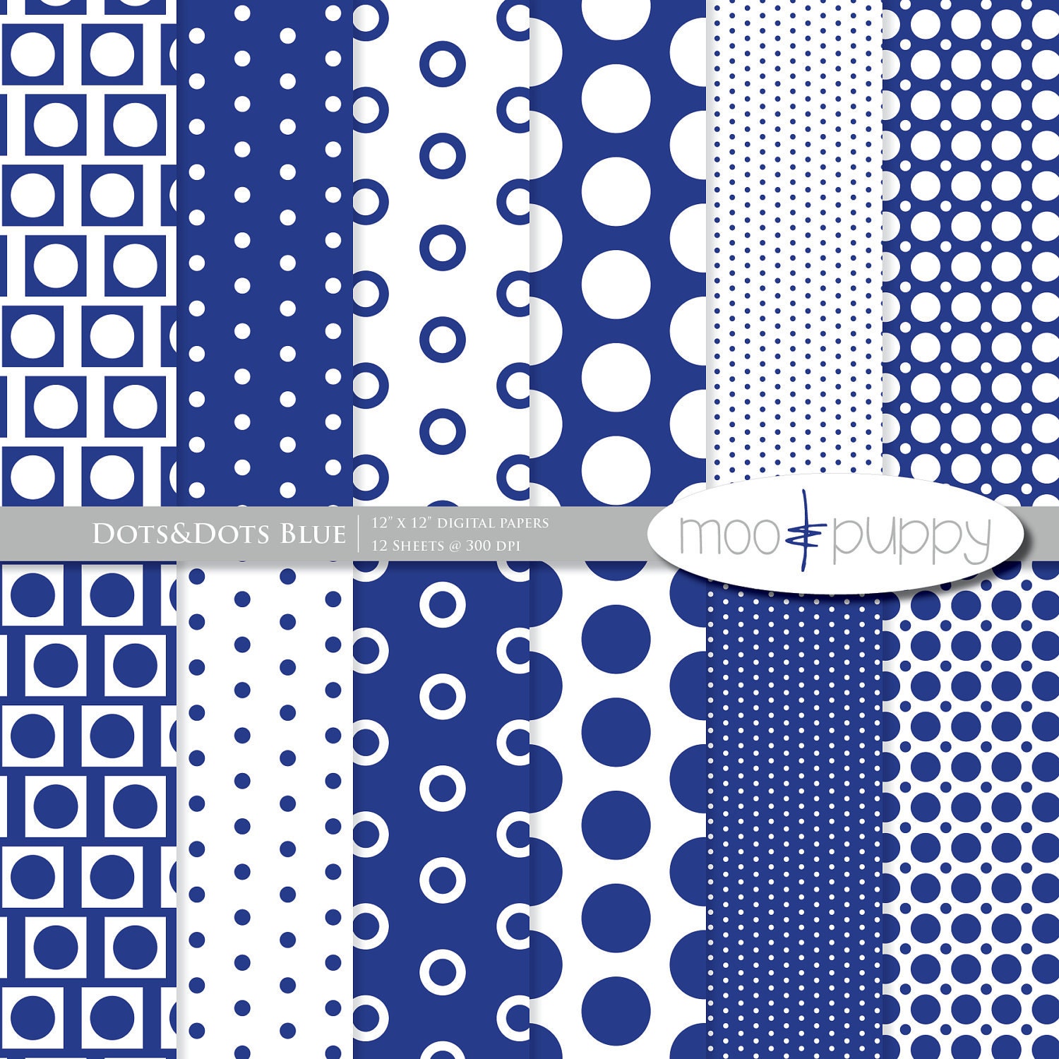 Blue Polka Dot Digital Scrapbook Paper Pack -- INSTANT DOWNLOAD