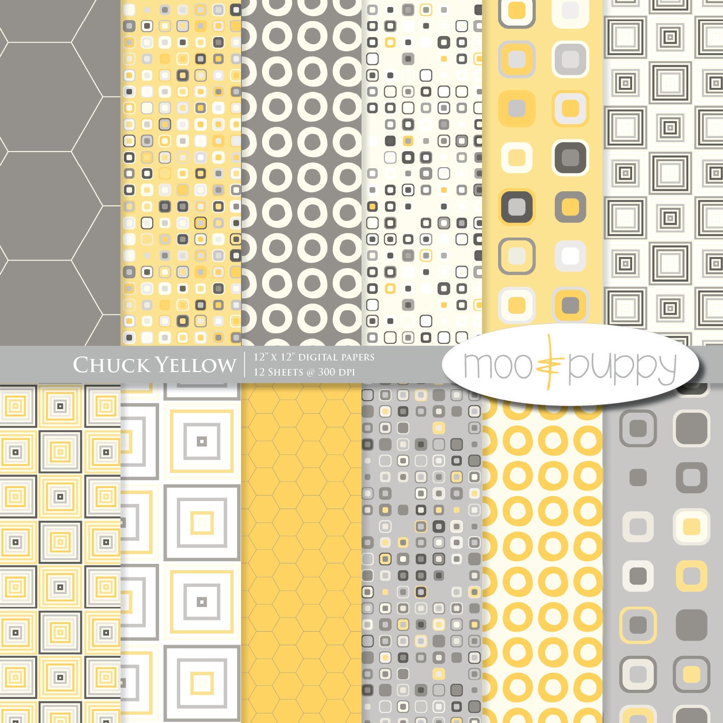 Chuck Yellow - Modern Digital Scrapbook Paper Pack  -- INSTANT DOWNLOAD