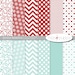 Digital Scrapbook Paper - Kinsley Red&Teal -- INSTANT DOWNLOAD