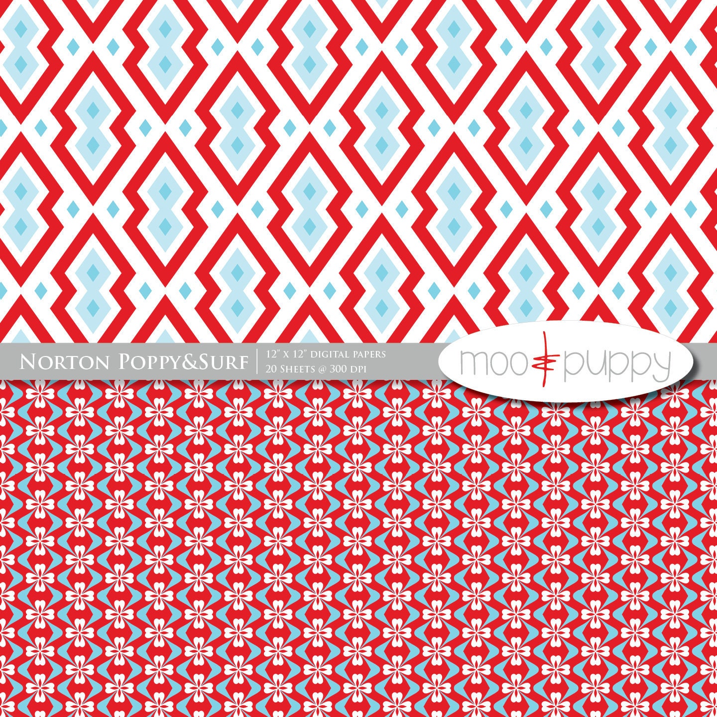 Digital Scrapbooking Paper Pack - Norton Poppy&Surf -- INSTANT DOWNLOAD
