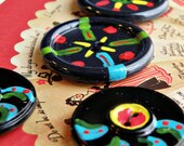 Giant Handpainted vintage buttons - (qty 5)  C016
