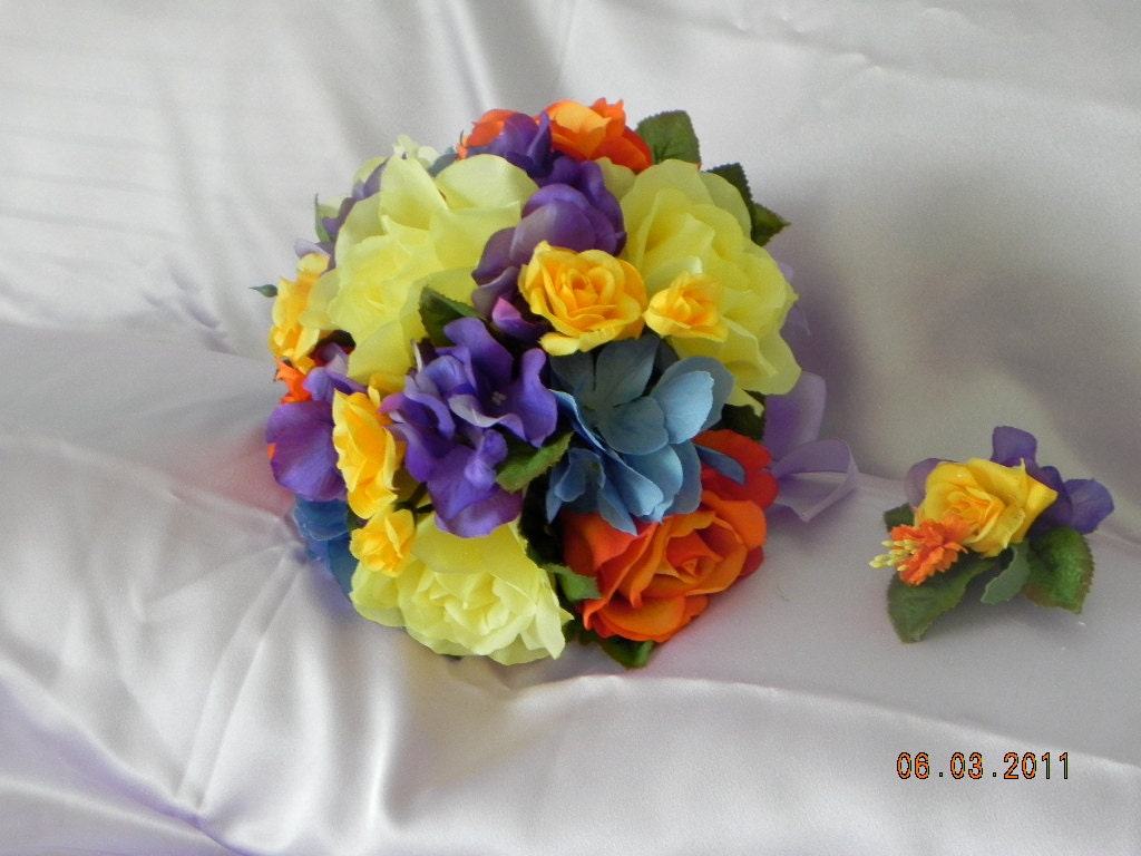 silk wedding flowers bridal bouquets  9 piece package