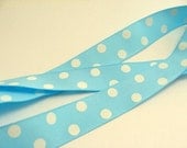 Grosgrain Ribbon - 5 yds 7/8" - Baby Blue with White Dots