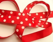 Grosgrain Ribbon - 5 yds 7/8" - Red with Ivory Dots