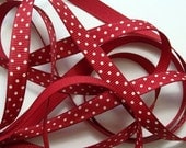 5 yds 3/8" Grosgrain Ribbon Swiss Dots - Cranberry with Ivory Dots