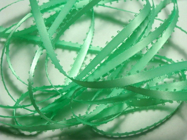 5 yds 3/16" Feather Edge Satin Ribbon - Mint Green