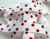 Grosgrain Ribbon - 5 yds 7/8" - White with Red Dots