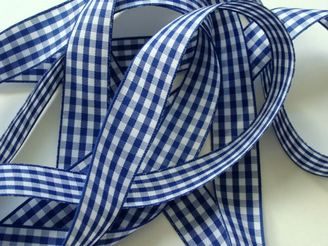 5 yds of 7/8" Gingham Ribbon - Cobalt Blue and White