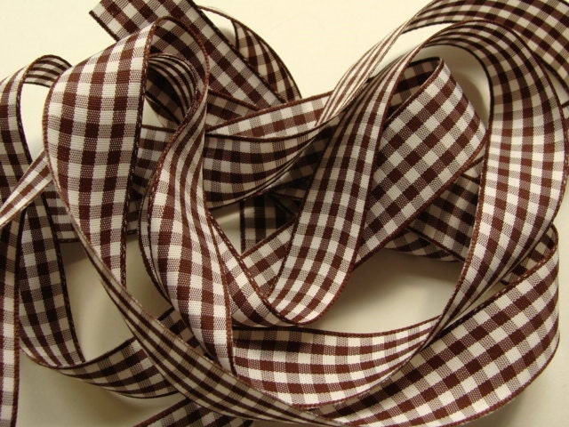Gingham Ribbon - 3 yds of 7/8" Cappuccino Brown and White