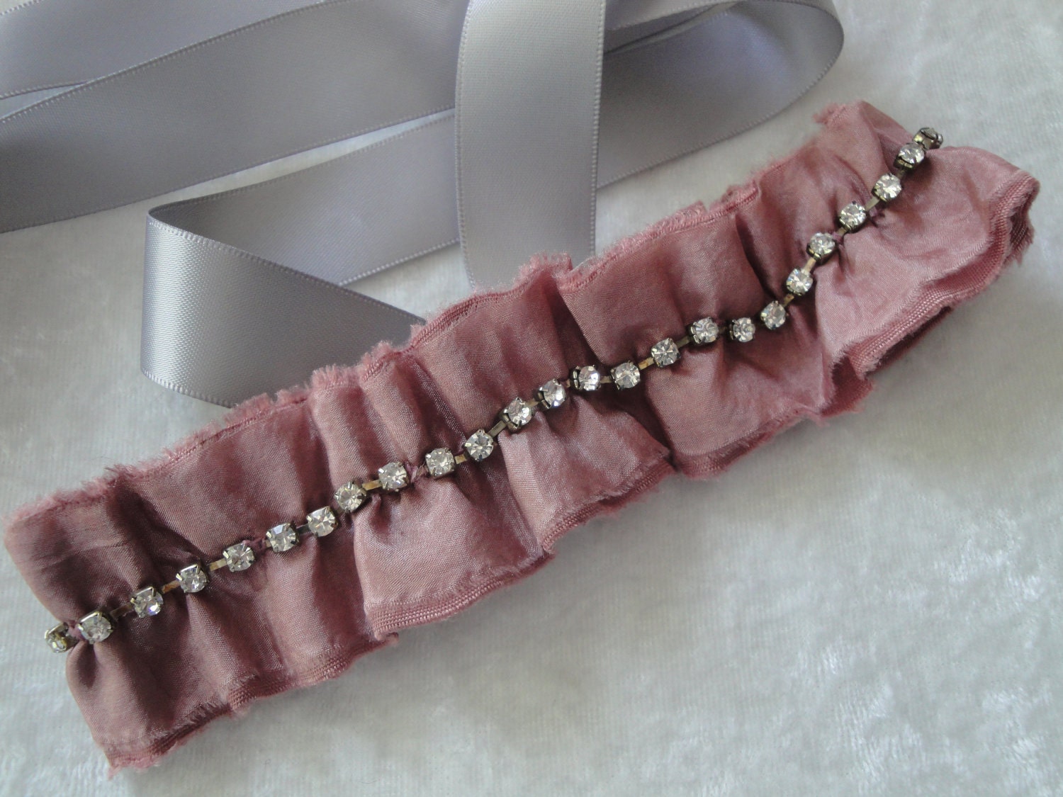 Baby Headband, Mauve Rhinestone Ruffle