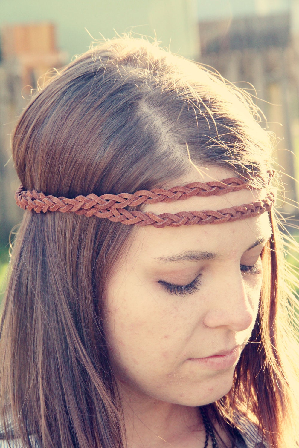 The Boho Band, Double Strand Bohemian Braid Headband in Cognac, Indie, elastic closure, Braided Headband, Bohemian Style