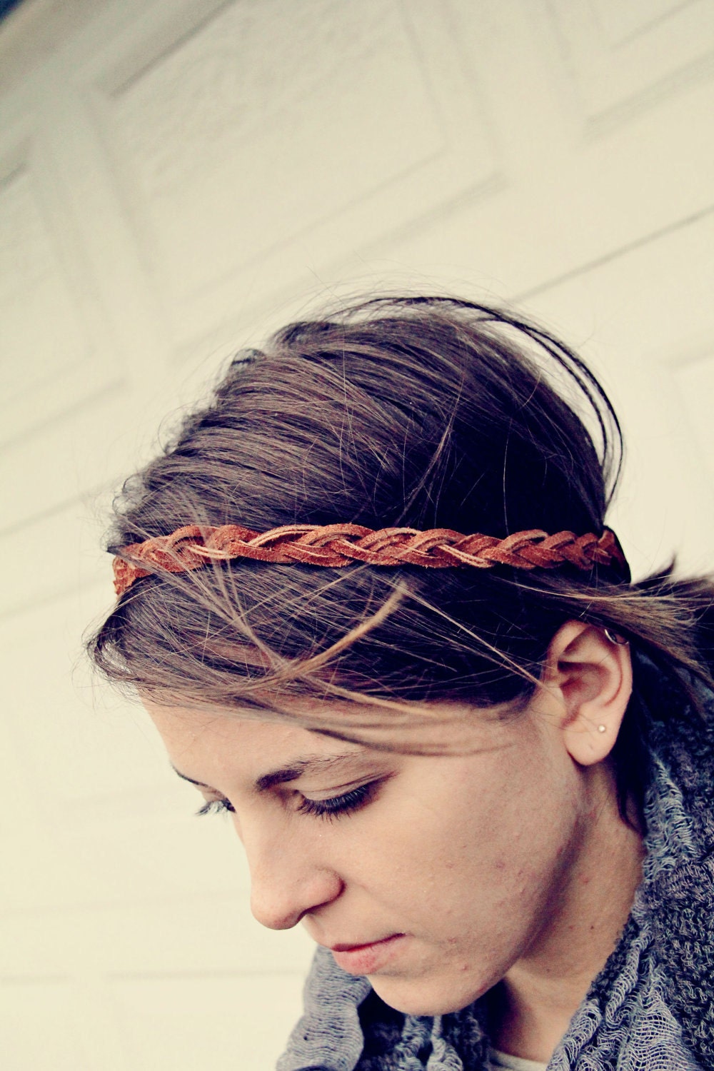The Boho Band, Bohemian Braid Headband in Cognac, Indie, Tribal Style, Braided Headband