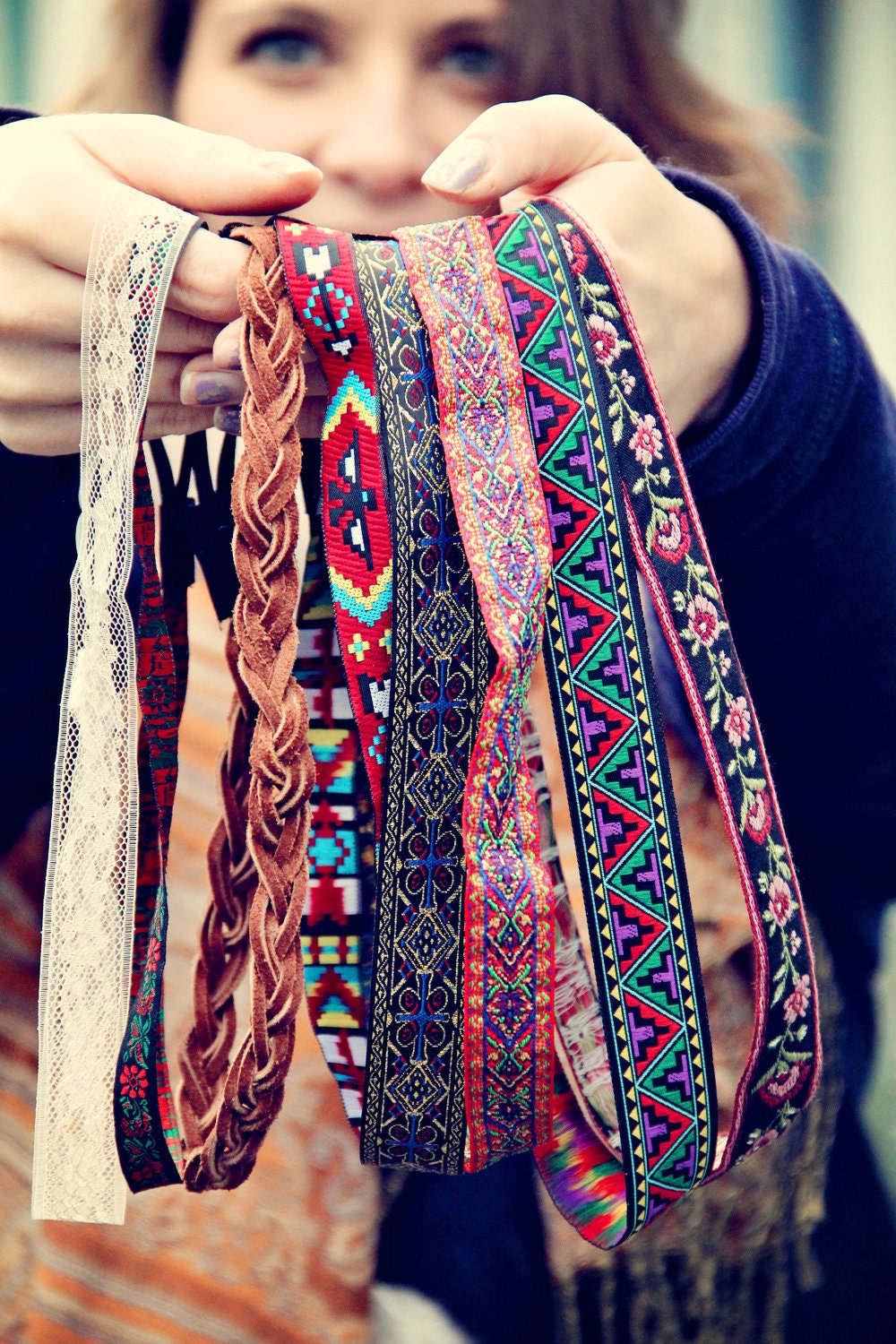 The Rosy Posy Boho, Bohemian Headband, Indie, elastic closure, Feminine Print
