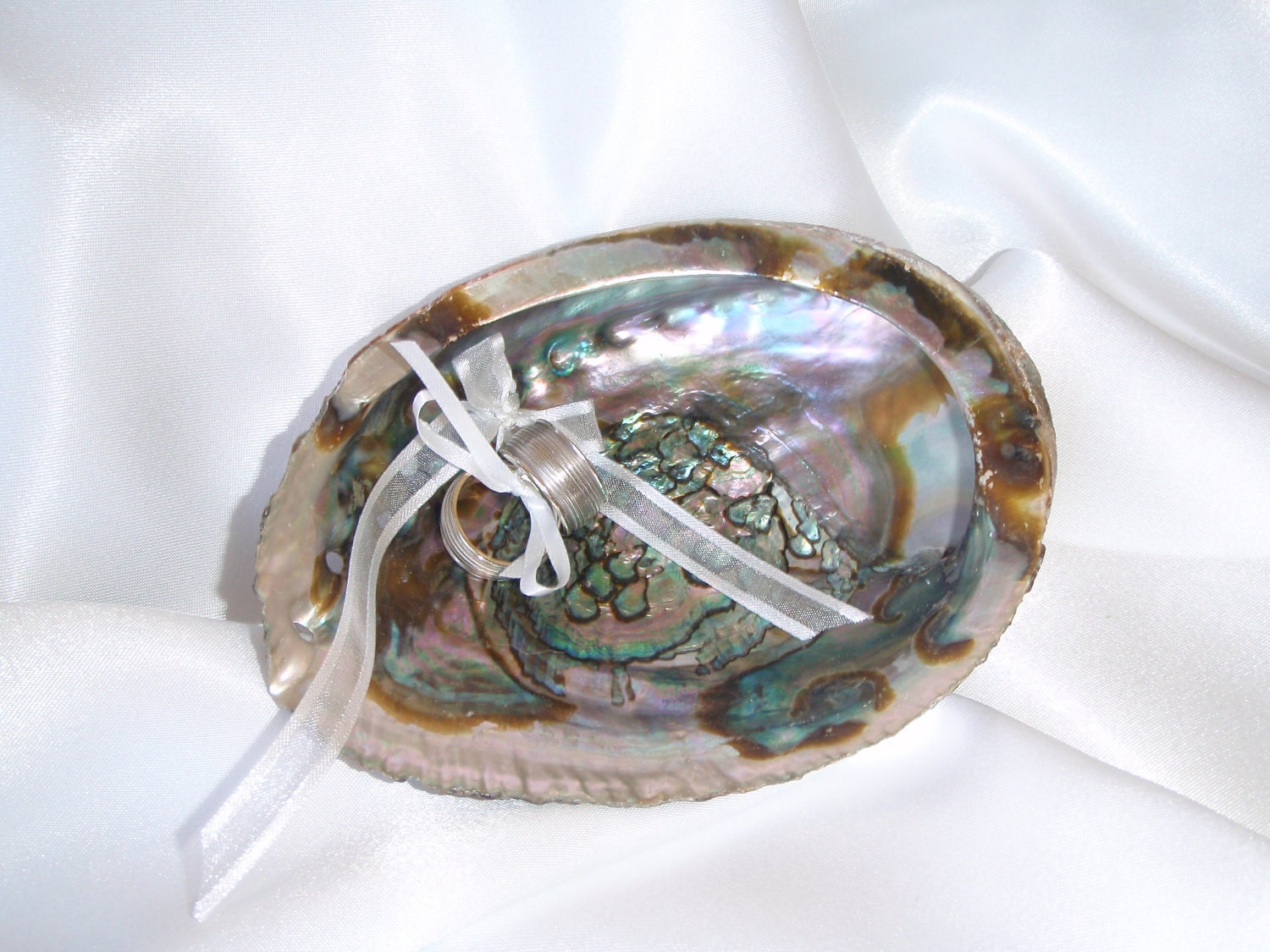 Beach Wedding Abalone Shell Ring Bearer Pillow Alternative w/ Customizable Colors