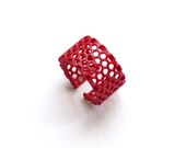 bright minimalist jewelry, red fashion ring - Slim Perforated Honeycomb Ring. 3d printed, modern. - ArchetypeZ