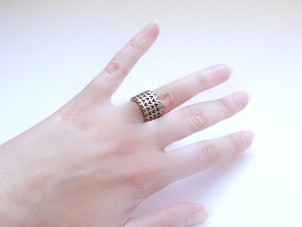 spring fashion - Inverted Hearts Ring in Stainless Steel. modern design 3D printed, fashion gifts