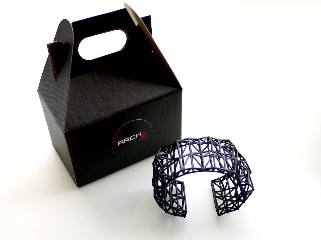 geometric jewelry- Faceted Cuff bracelet in Black. modern design 3D printed. spring fashion gifts, statement jewelry
