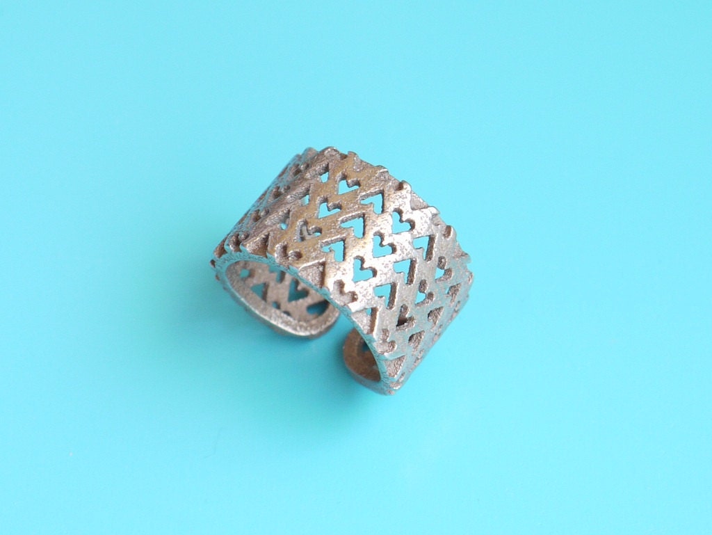 spring fashion - Inverted Hearts Ring in Stainless Steel. modern design 3D printed, fashion gifts