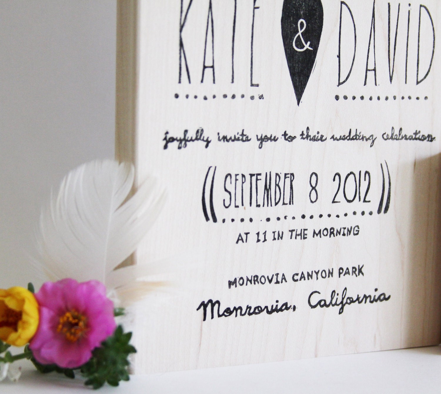 Whimsical Heart Wedding Invitation and RSVP stamp, 5"x7"