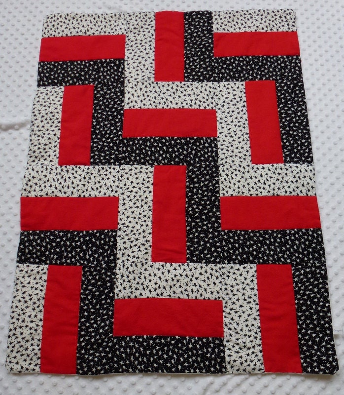 Black and White and Red All Over Star Fence Rail Quilt