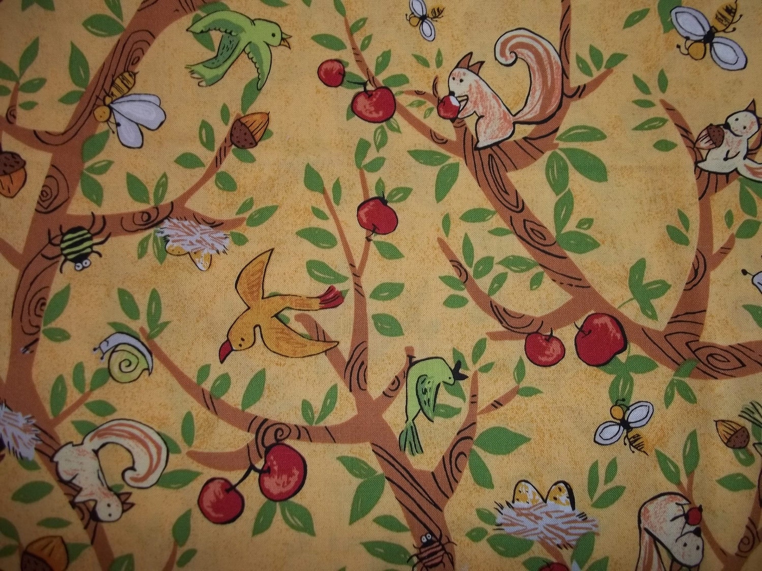 Fun and Bright Squirrels and trees with birds and nest from P and B Fabrics 1 yard cotton quilt fabric