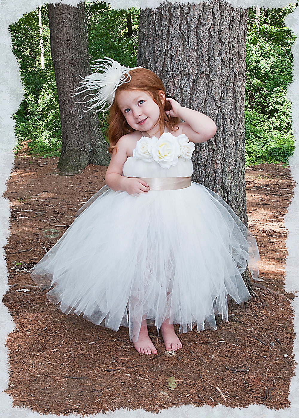 The Evelyn...Stunning Ivory Dress with Ivory Roses and Champagne Accents......
