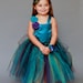 The Haven..Pretty in Peacock 2 Piece Satin Top with Satin Rolled Flowers and Floor length Peacock Tutu Skirt...