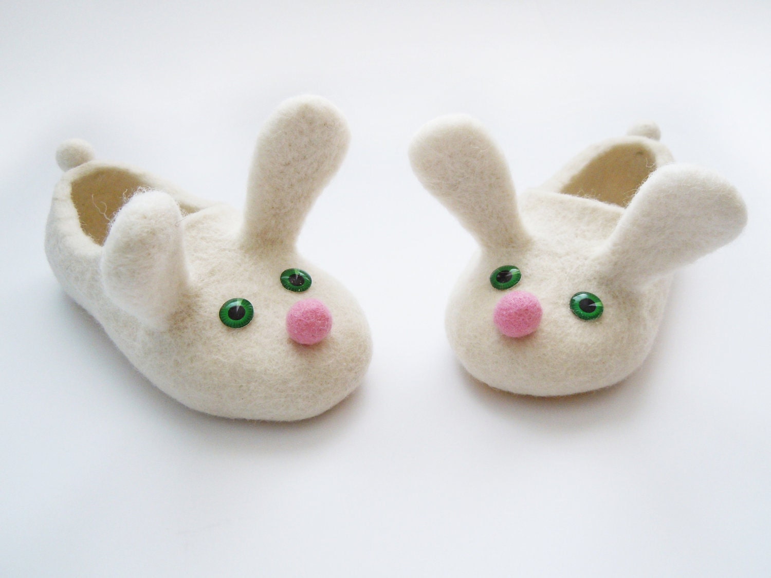 Two white bunnies. Felted kid size slippers - Simonascrafts