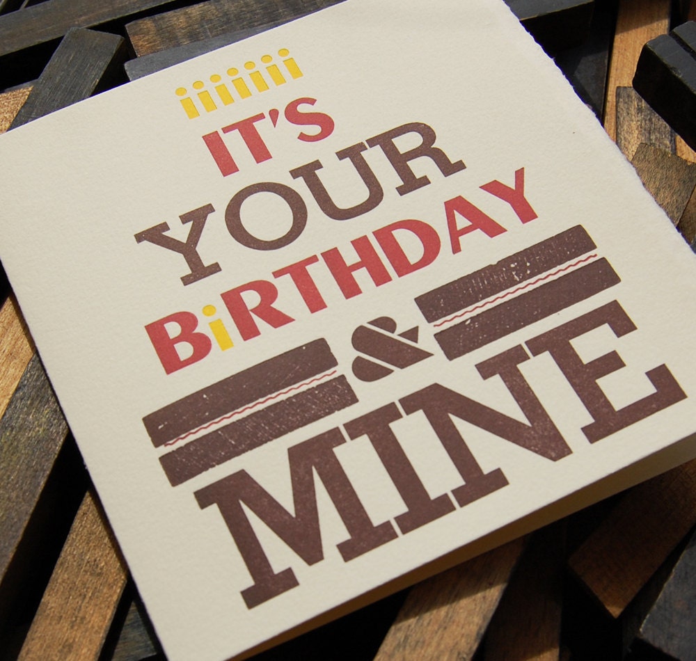 Twin Birthday Letterpress Card  --- by BIMPRESSED