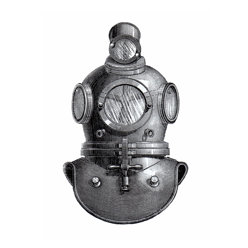 Deep Sea Diving Helmet Nautical Vintage Style Print