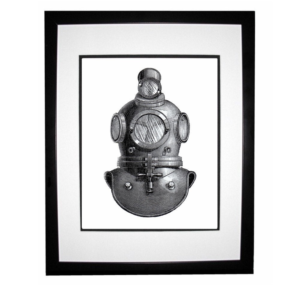 Deep Sea Diving Helmet Nautical Vintage Style Print