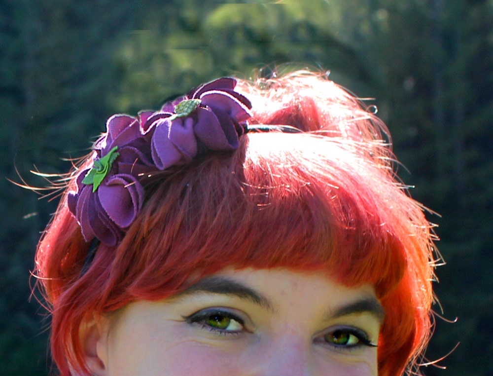 Purple floral head band, flower headband eco friendly