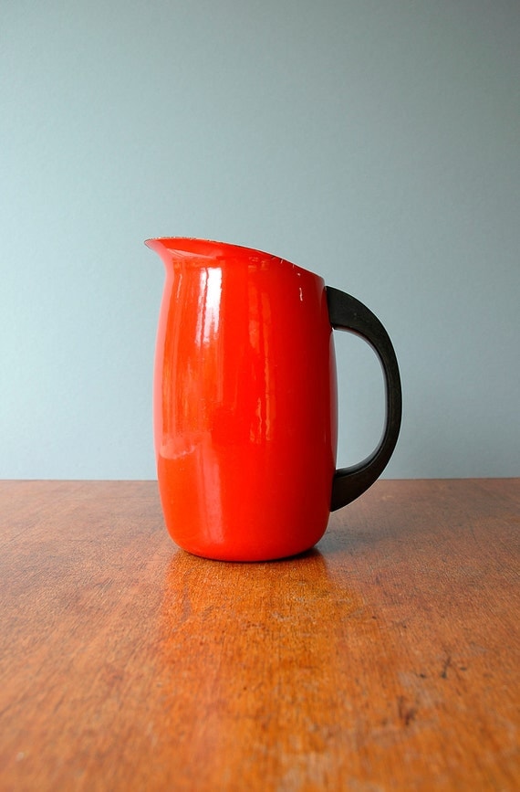 Mid Century Danish Modern Finel Enamel Pitcher - Red - RESERVED