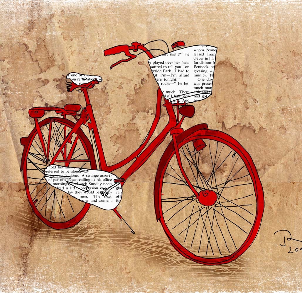 Bicycle art print illustration poster 12x16