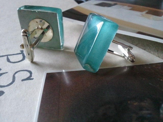Upcycled Teal Glass Tile Cufflinks