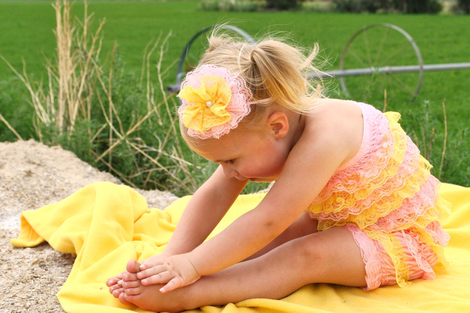 Lace Petti Romper - Light Pink and Yellow