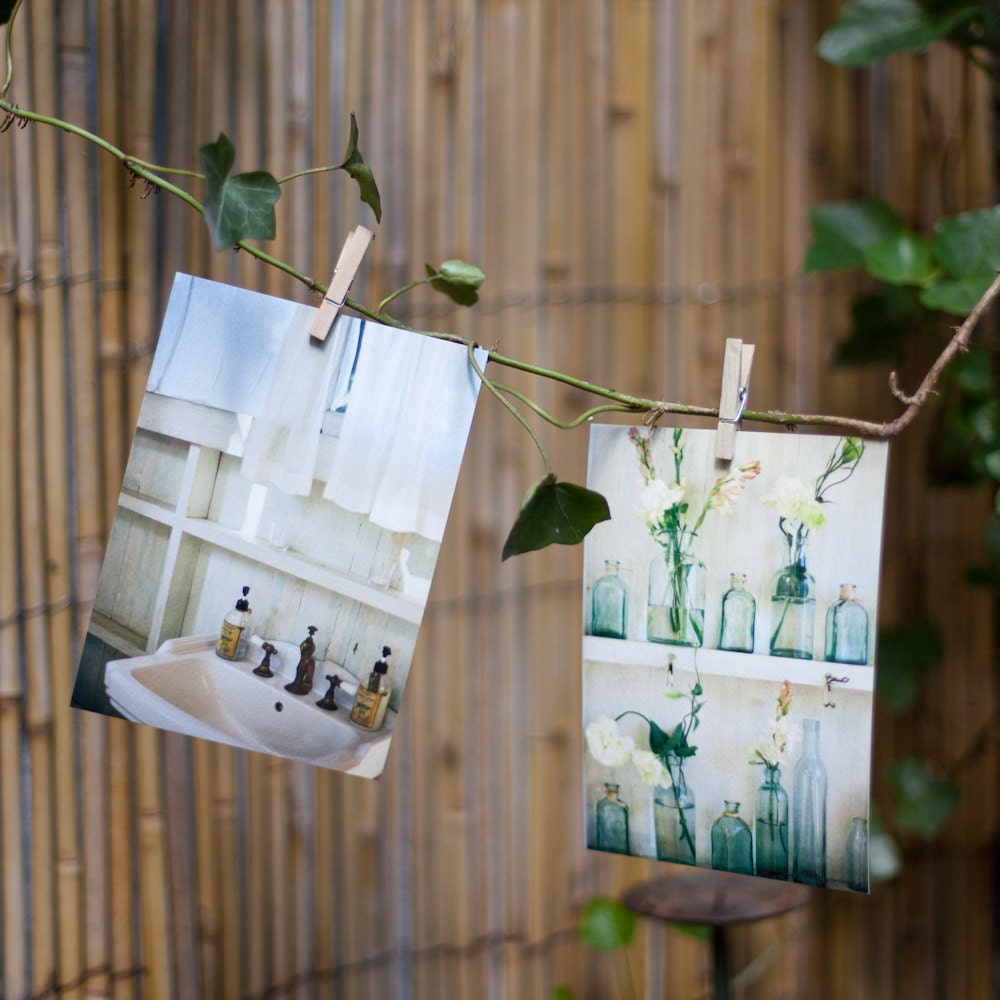 vintage bathroom decor - collection of two 5x7 fine art photos