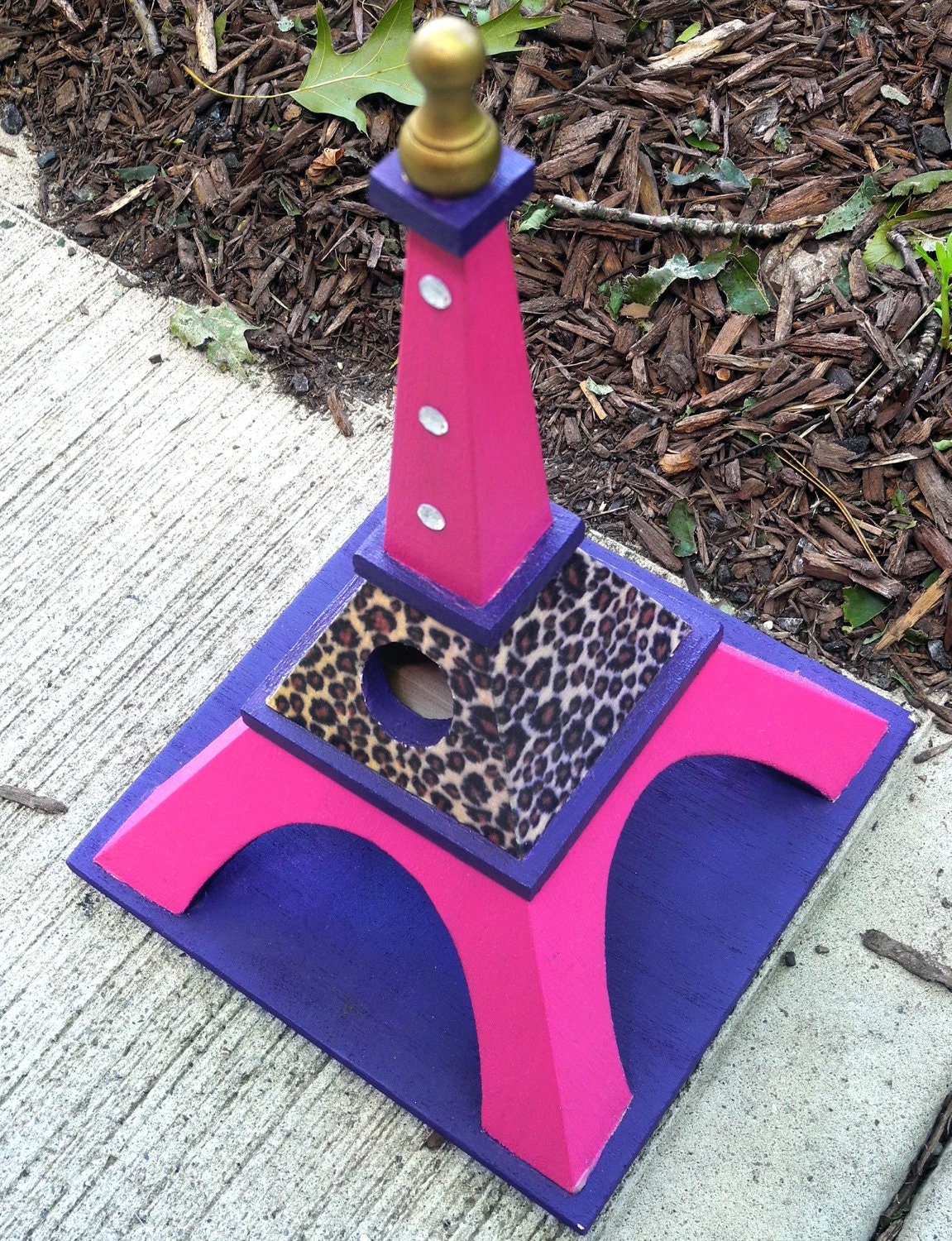 Glam leopard print Eiffel Tower wood decorative birdhouse, home decor