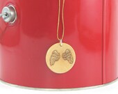 Angel Wings Leaf Wood Pendant - Wood Pyrography - Circle Jewelry