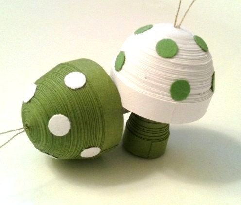 Toadstool Ornament Sage Green and White