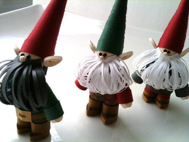 Nisse Christmas Ornaments, Swedish Scandinavian Tomte, Paper Quilled Trio