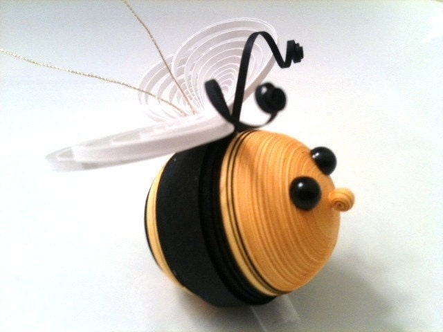 Bee Ornament Paper Quilled in Black and Yellow