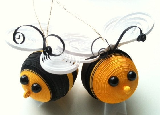 Bumble Bee Ornaments Paper Quilled in Black and Yellow